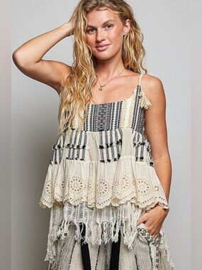 POL “ Topanga Tapestry “ Cotton Tank Top | Cream
